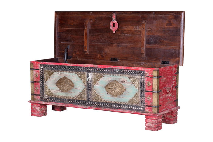 Giner y Colomer Baúl Madera de Mango Rojo Envejecido y Cerezo 45x116x40 cm